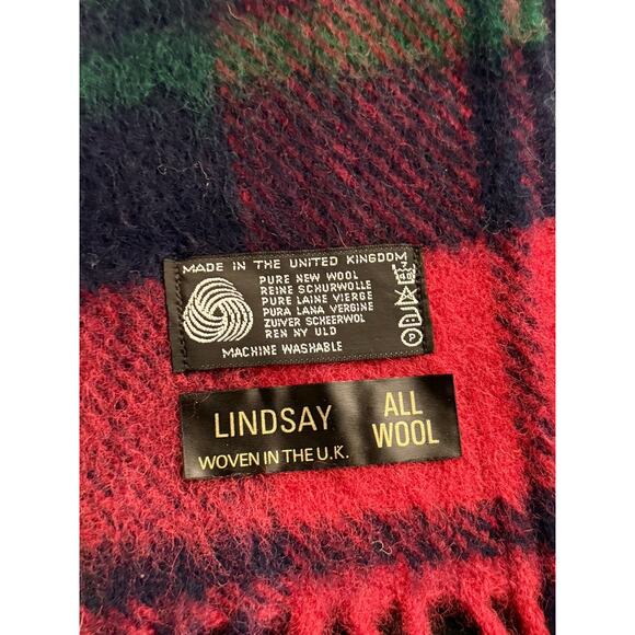 100% Wool Blanket Throw LINDSAY Modern Tartan Woven UK 62 X 58 Green Maroon Navy - Picture 4 of 4